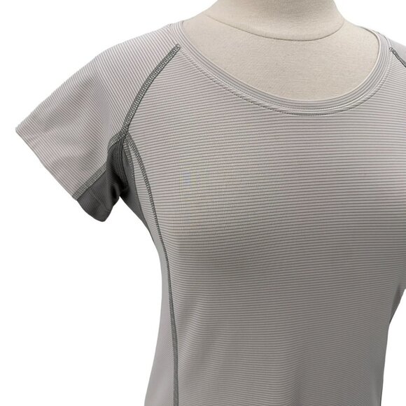 MontBell Striped Gray White Short Sleeve Dress Womens Medium - Picture 2 of 8